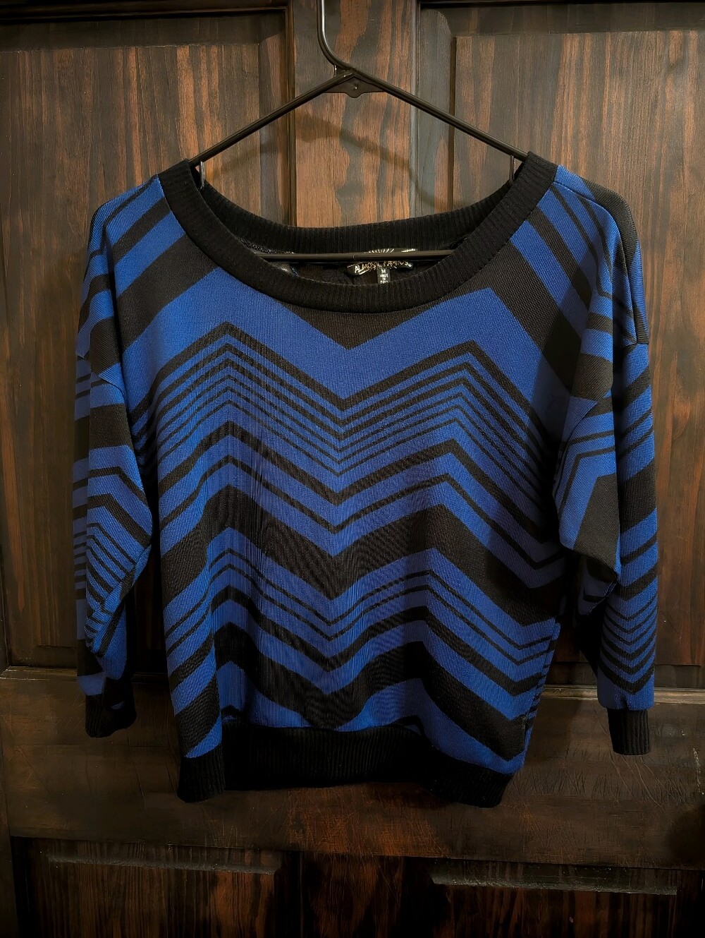 Almost Famous Black and Blue Chevron Scoopneck Sweater